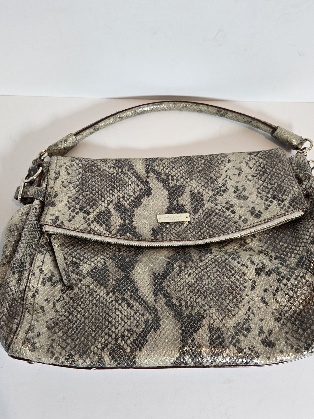 kate spade Metallic Snake-Print Shoulder Bag in Silver and Black
